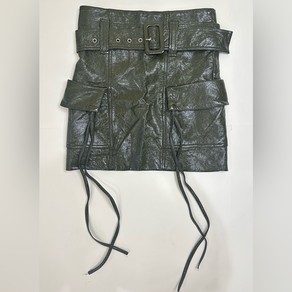 Olive Green Belted Skirt with Pockets